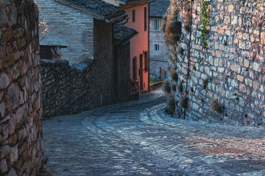 ancient stone village at dusk