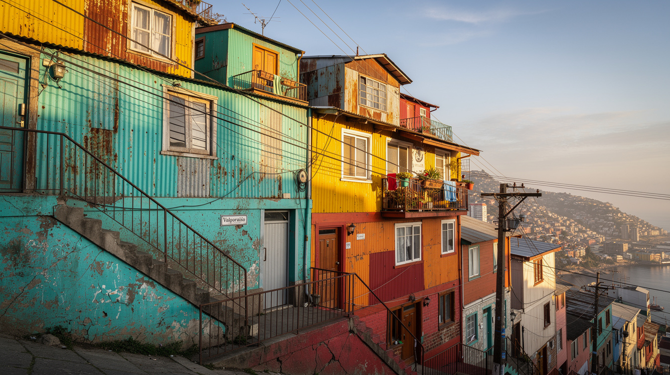 Colorful historic houses on a hillside in Valparaiso